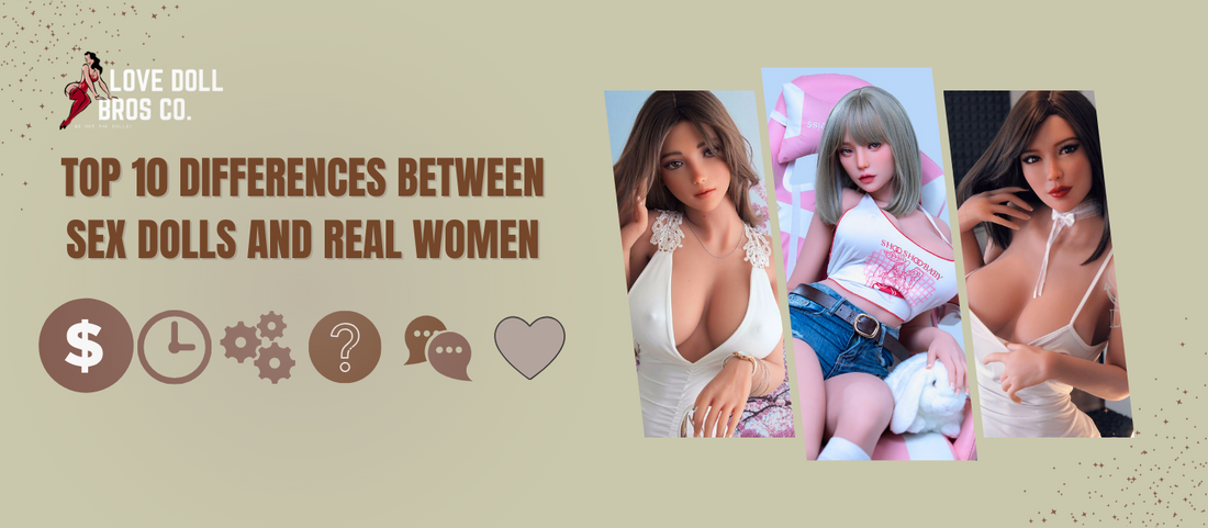 Three sex dolls positioned on the right side of the image, representing the focus of the article discussing the differences between sex dolls and real women.